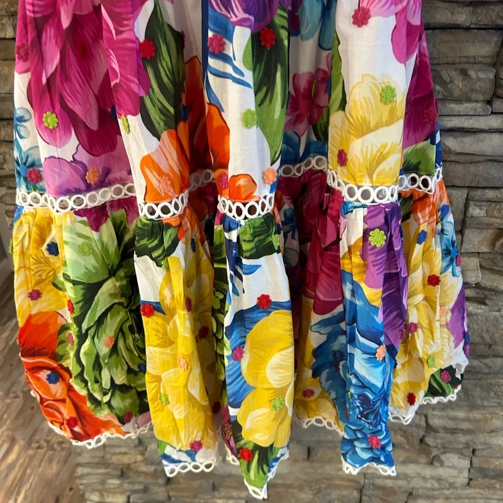 Farm Rio Chita Rainbow Floral Halter Dress New M - Picture 3 of 10
